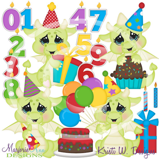 Happy Birthday Dragons SVG Cutting Files/Paper Piecing +Clipart - Click Image to Close